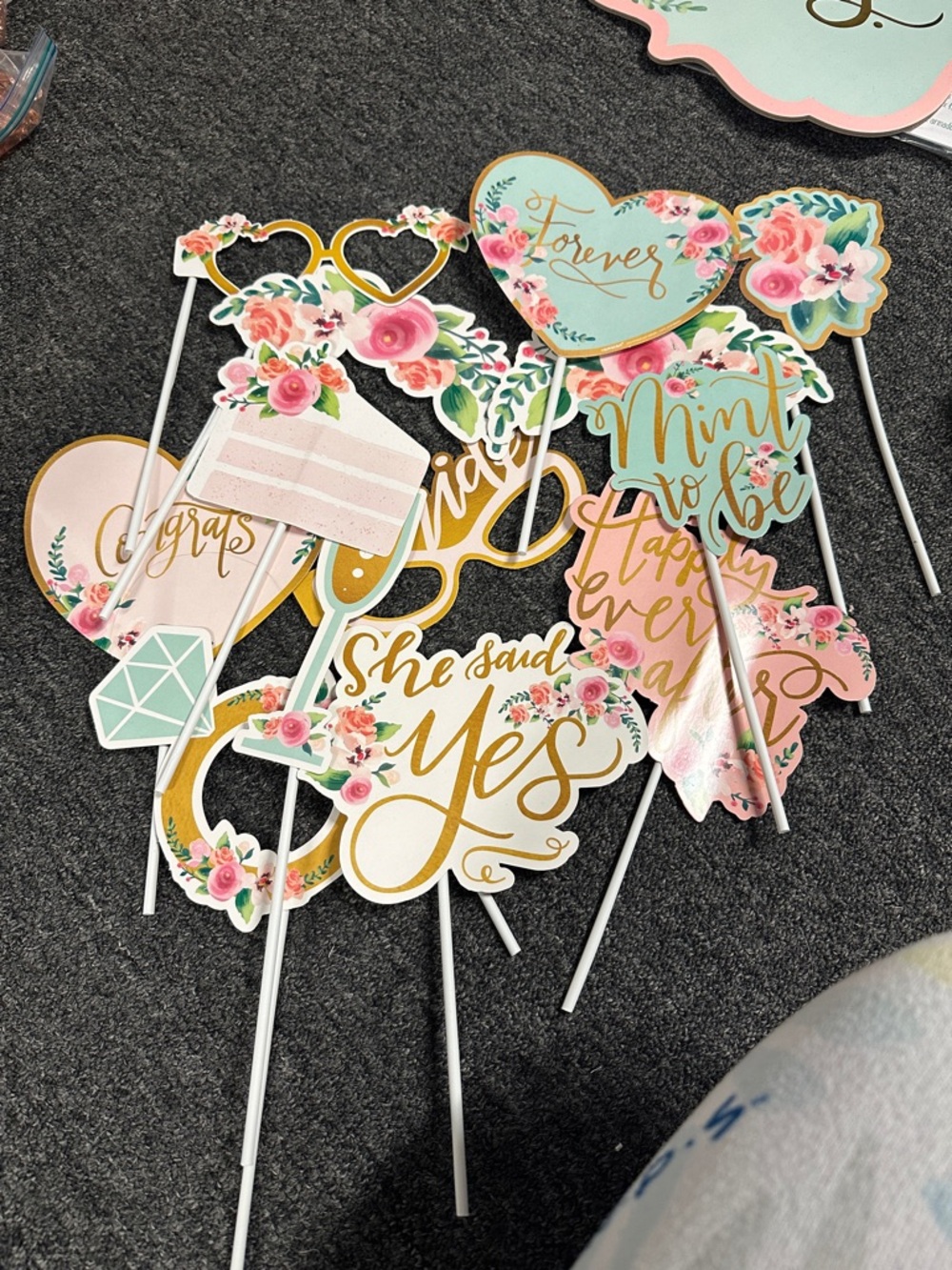 Floral Bridal Shower Photo Props - Mint & Pink Party Picks